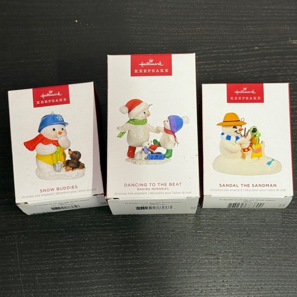 NEW Hallmark Keepsake SNOWMAN  Holiday Ornaments set of 3 Sandal the Snowman